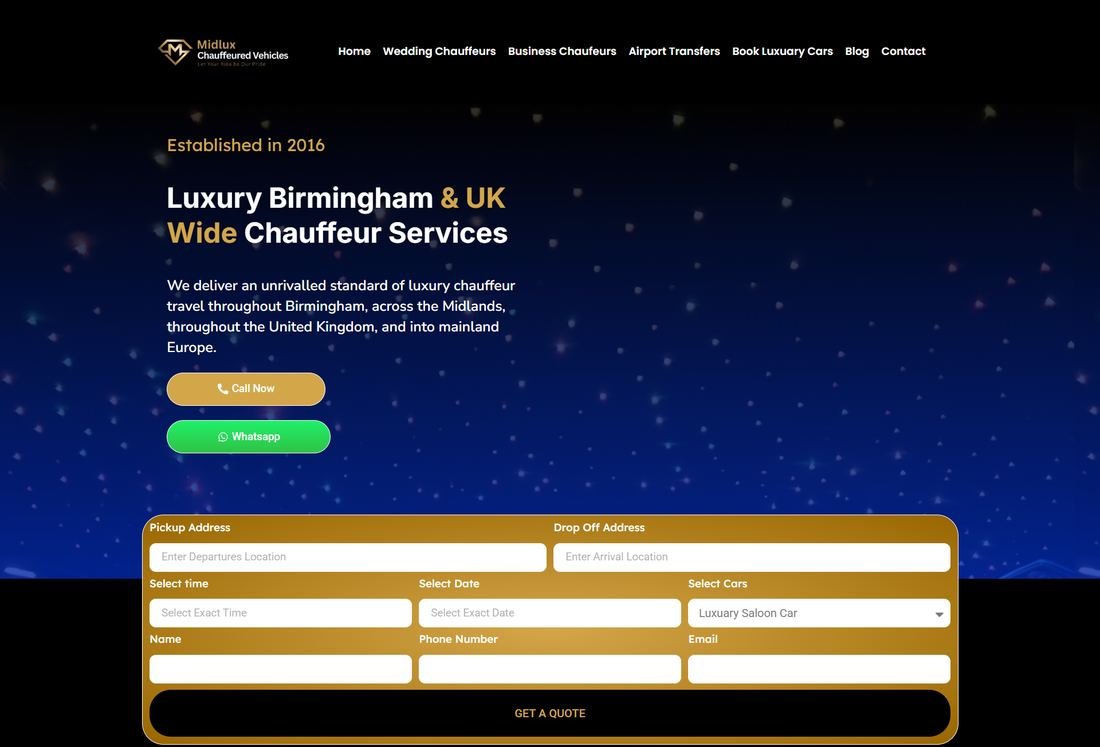 Midlux Chauffeured Vehicles website screenshot